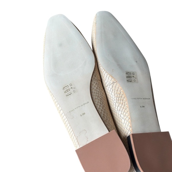 Saks Fifth Avenue Snakeskin Embossed Leather Flats Beige Shoes Size 8.5 - Picture 9 of 11